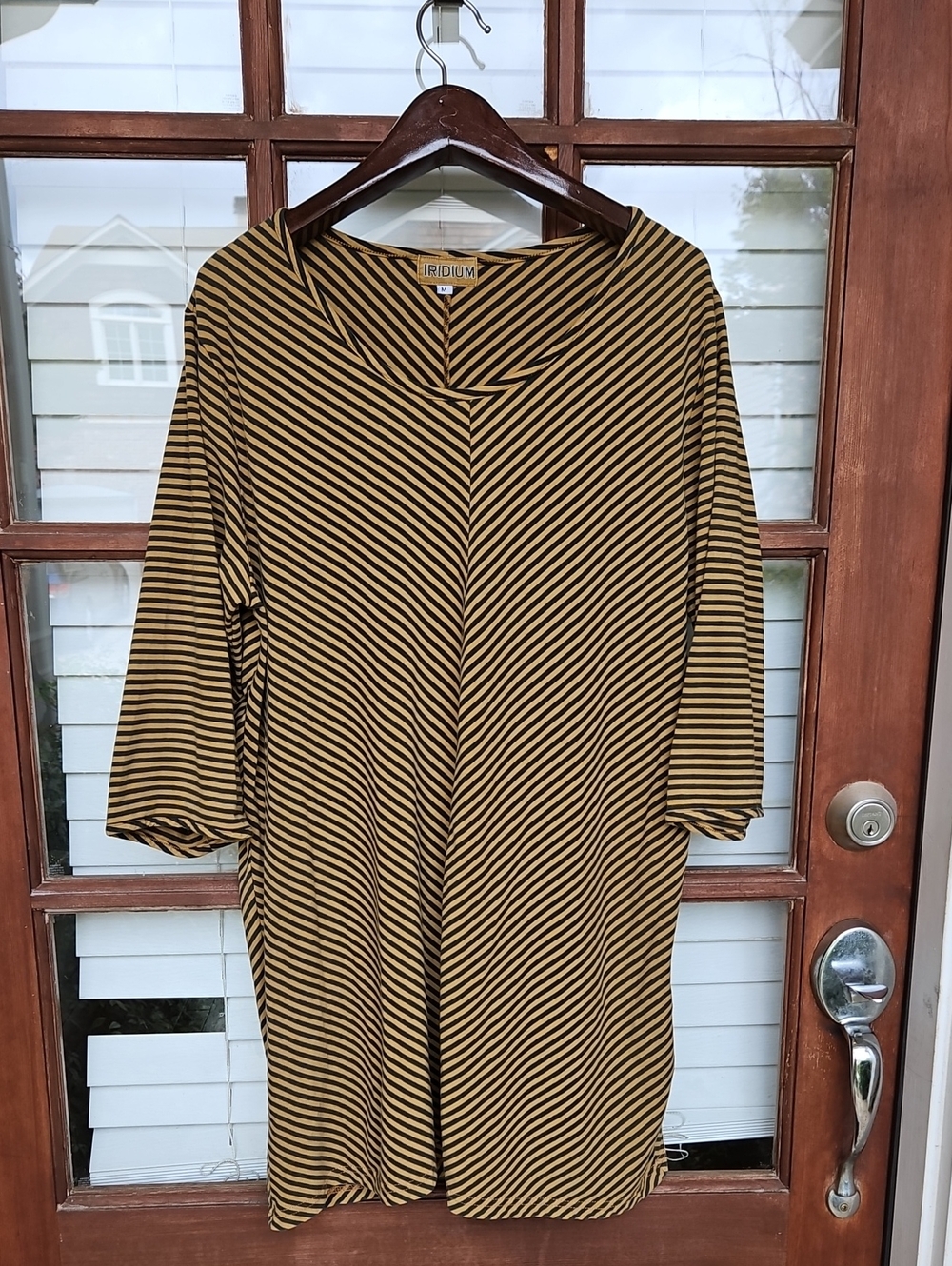 Iridium Lagenlook Women's Mustard & Black Striped Tunic Oversized Cotton Top